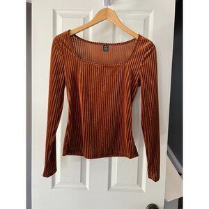 Shein Velvet Ribbed Long Sleeve Top Rust Brown Square Neck Size Small S 4 Fall R
